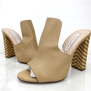 James Chan Block Heel Peep Toe Leather Sandals Women Size 6